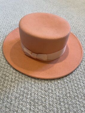 Lack of Color Peach Felt Wide-Brim Bow Hat